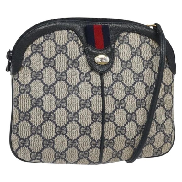 GUCCI GG Supreme Sherry Line Shoulder Bag PVC Navy Gold 68 02 047 Auth ep9524 - Picture 1 of 16